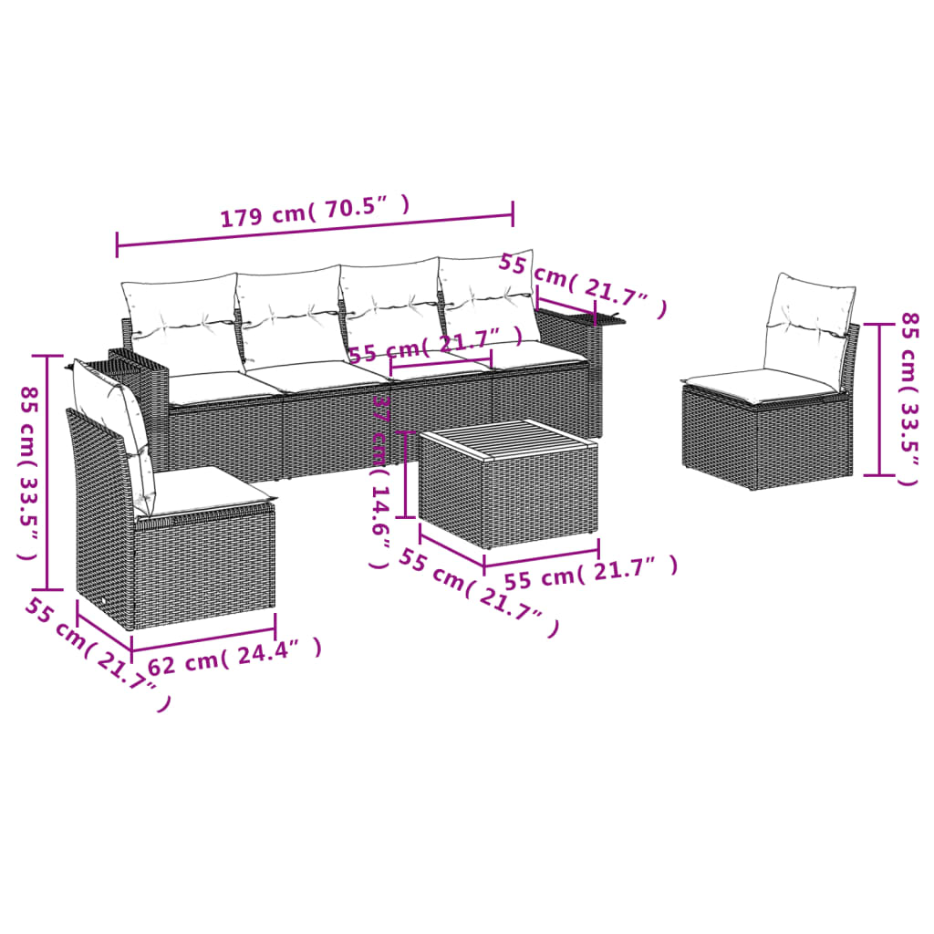 vidaXL Set sofás de jardín 7 piezas y cojines ratán sintético beige