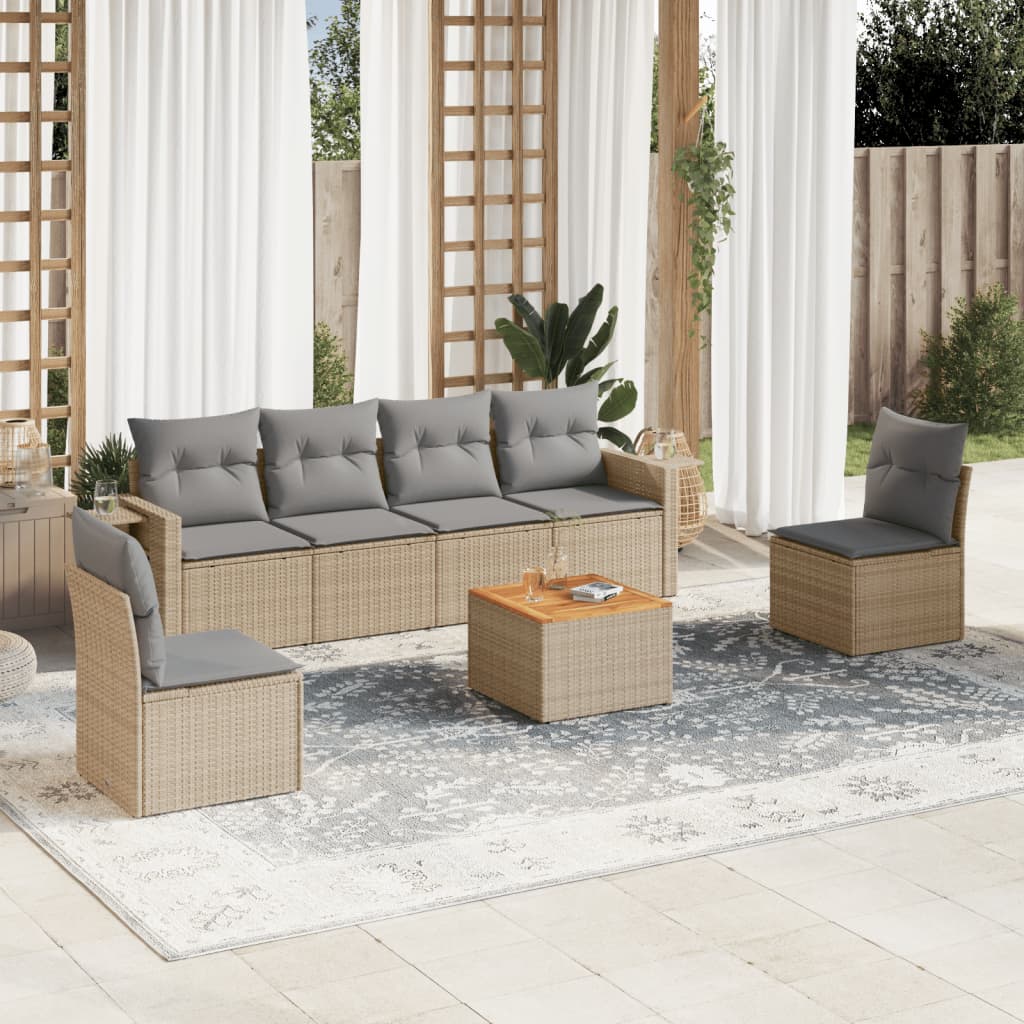 vidaXL Set sofás de jardín 7 piezas y cojines ratán sintético beige