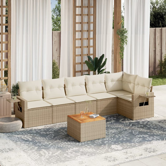 vidaXL Set sofás de jardín 7 piezas y cojines ratán sintético beige