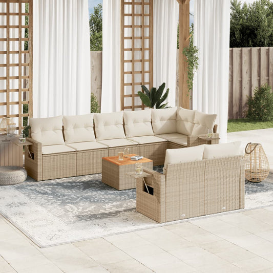 vidaXL Set de sofás de jardín 9 pzas con cojines ratán sintético beige