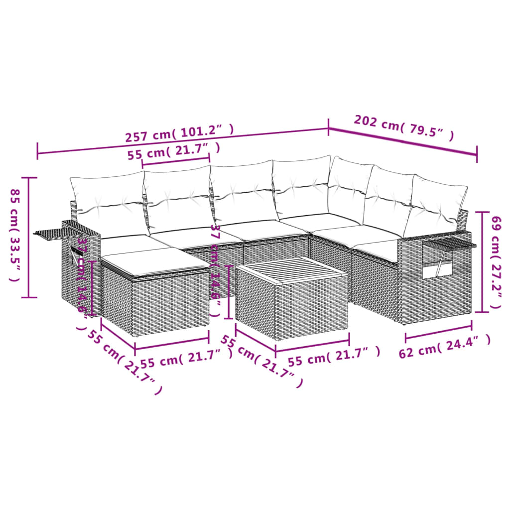 vidaXL Set de sofás de jardín 8 pzas y cojines ratán sintético gris