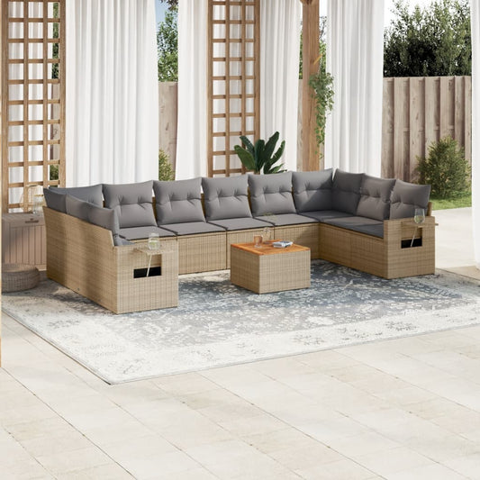 vidaXL Set de sofás de jardín 11pzas con cojines ratán sintético beige