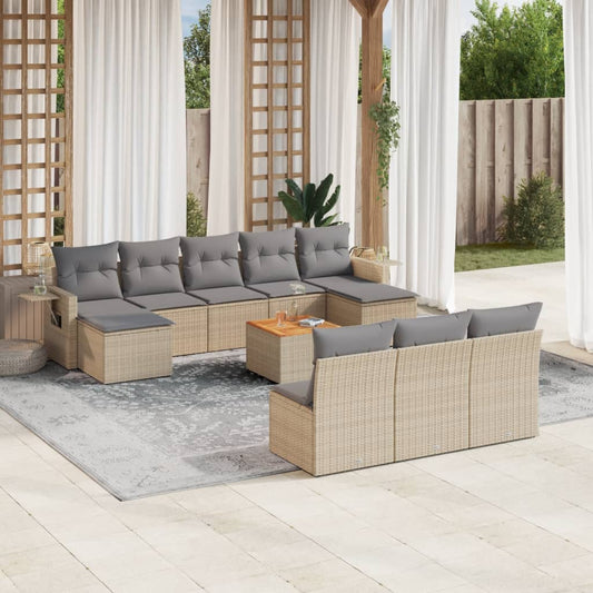 vidaXL Set de sofás de jardín 11pzas con cojines ratán sintético beige