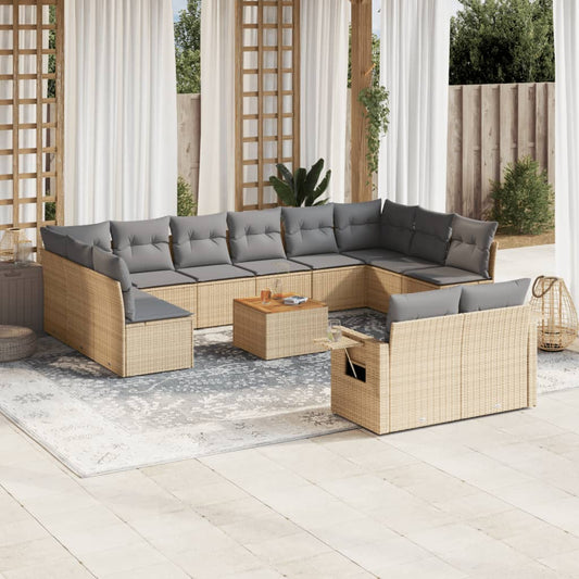 vidaXL Set sofás de jardín con cojines 13 pzas ratán sintético beige