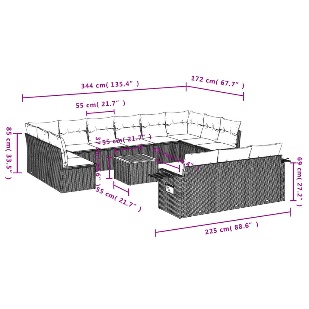 vidaXL Set sofás de jardín 14 pzas con cojines ratán sintético beige