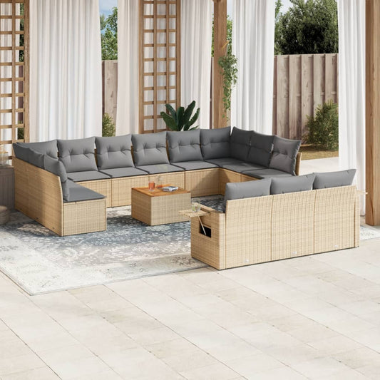 vidaXL Set sofás de jardín 14 pzas con cojines ratán sintético beige