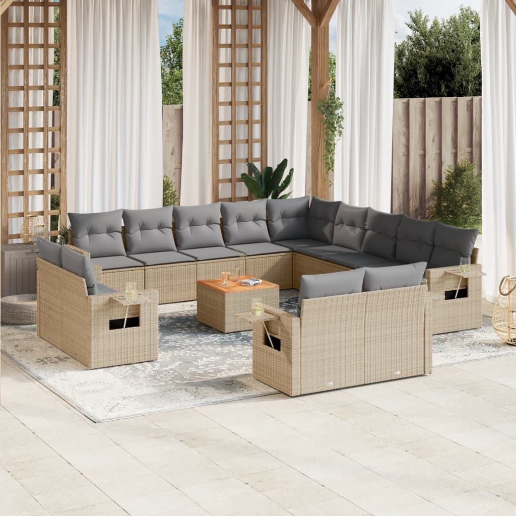 vidaXL Set sofás de jardín 14 pzas con cojines ratán sintético beige