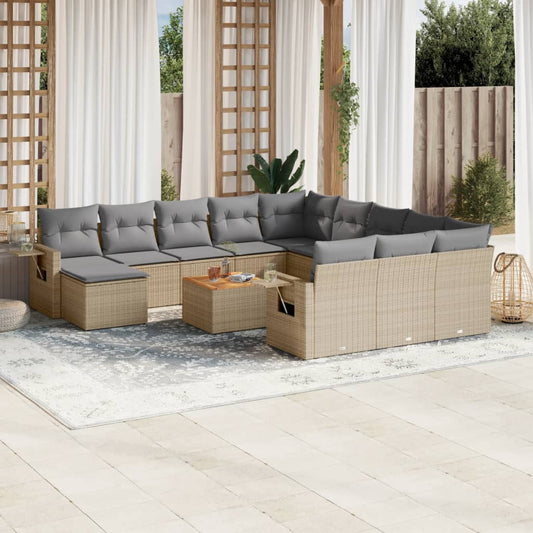 vidaXL Set sofás de jardín con cojines 13 pzas ratán sintético beige