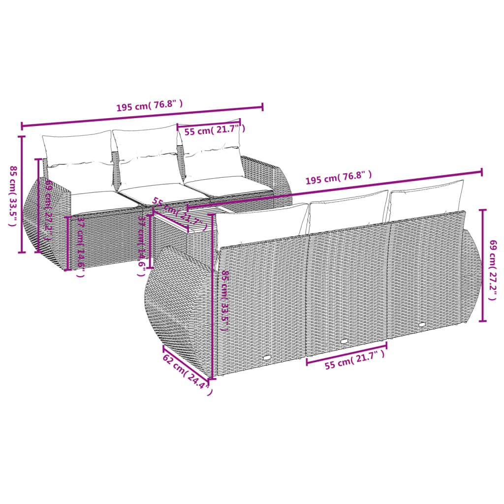 vidaXL Set sofás de jardín 7 piezas y cojines ratán sintético beige