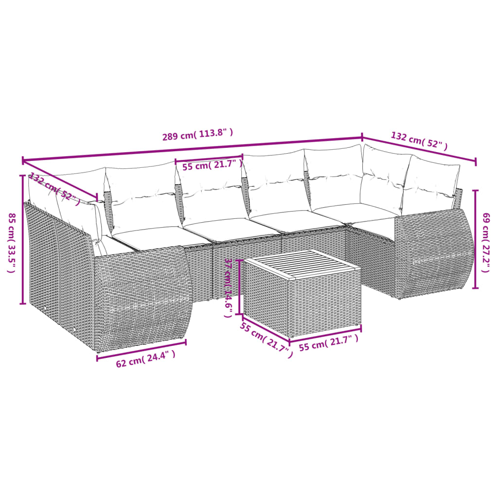 vidaXL Set de sofás de jardín 8 piezas y cojines ratán sintético negro