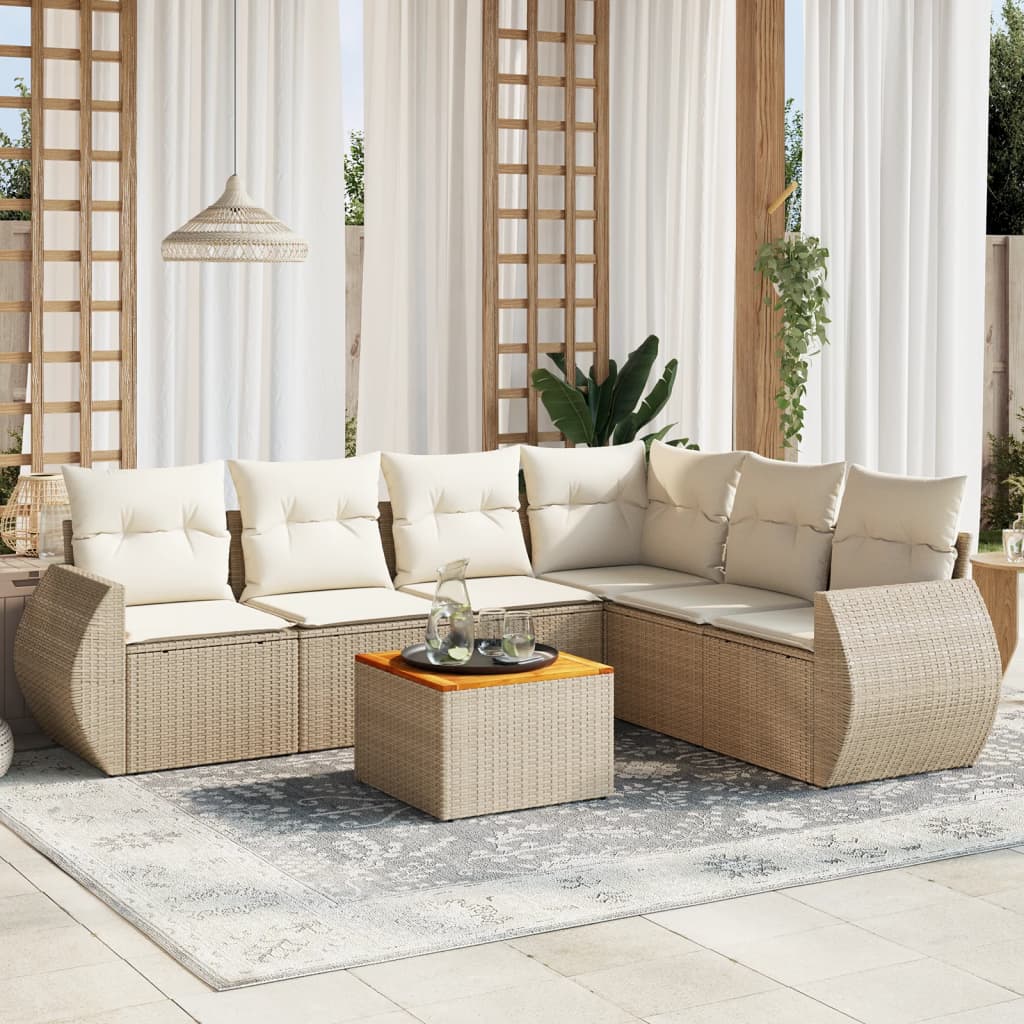 vidaXL Set sofás de jardín 7 piezas y cojines ratán sintético beige