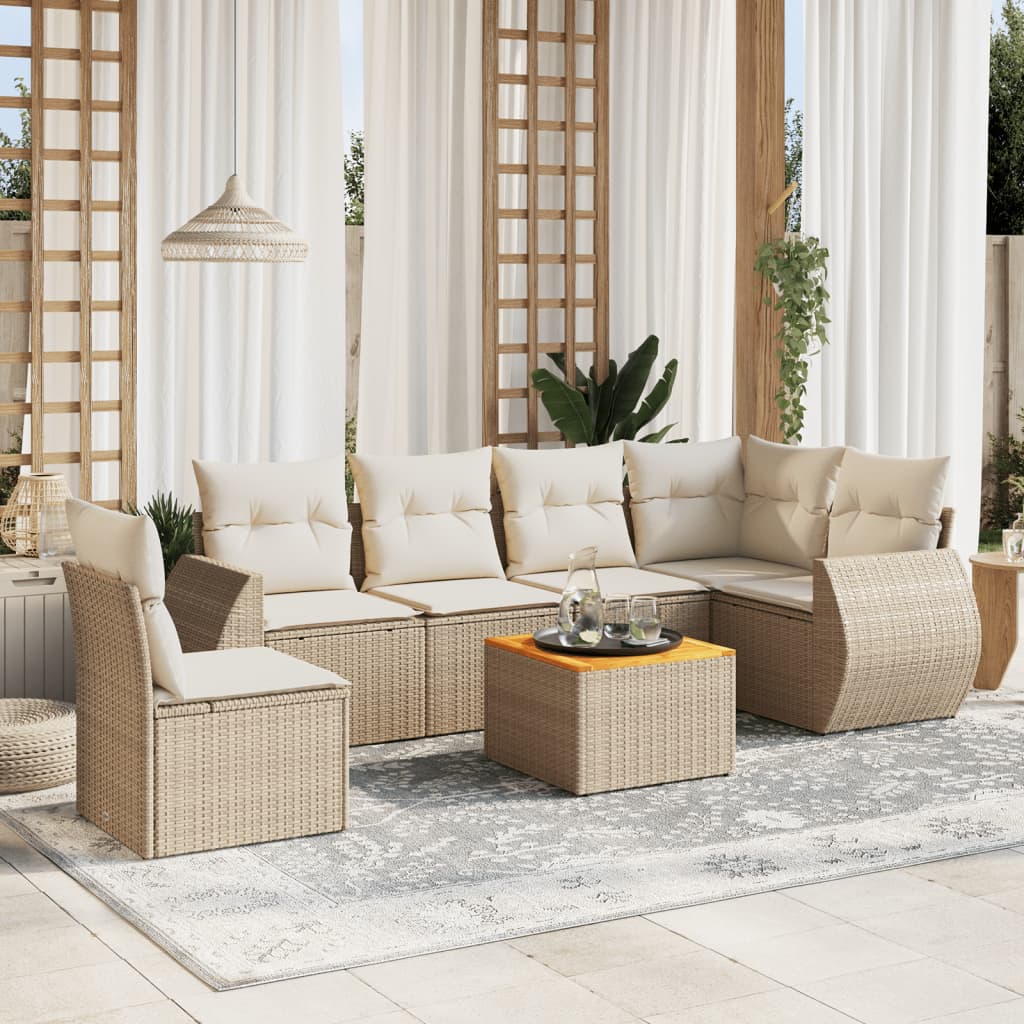 vidaXL Set sofás de jardín 7 piezas y cojines ratán sintético beige