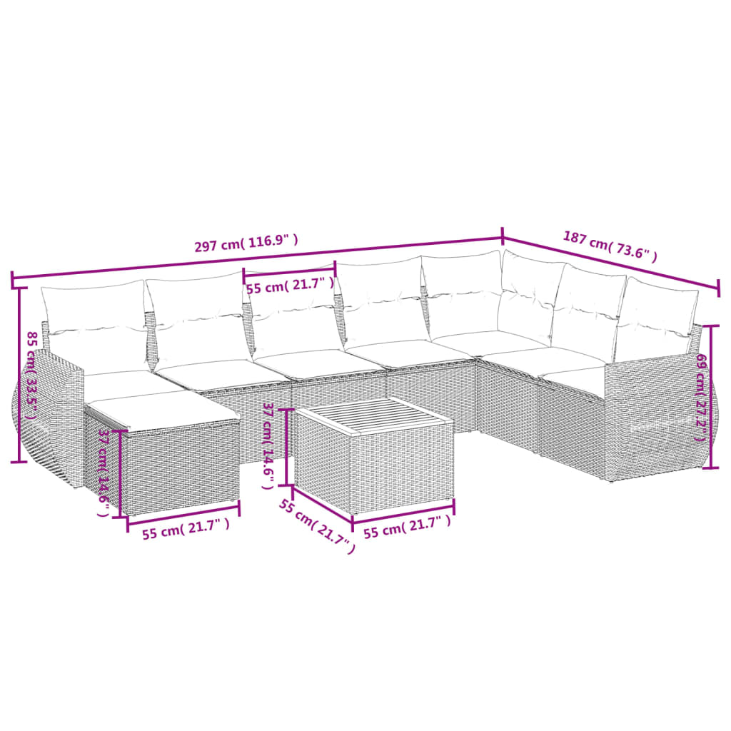 vidaXL Set de sofás de jardín 8 piezas y cojines ratán sintético negro