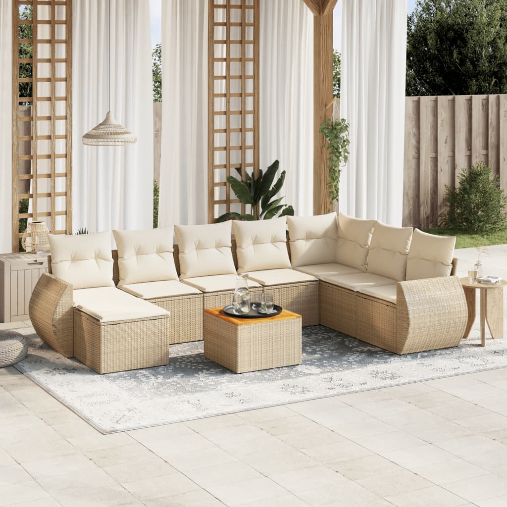 vidaXL Set de sofás de jardín 9 pzas con cojines ratán sintético beige