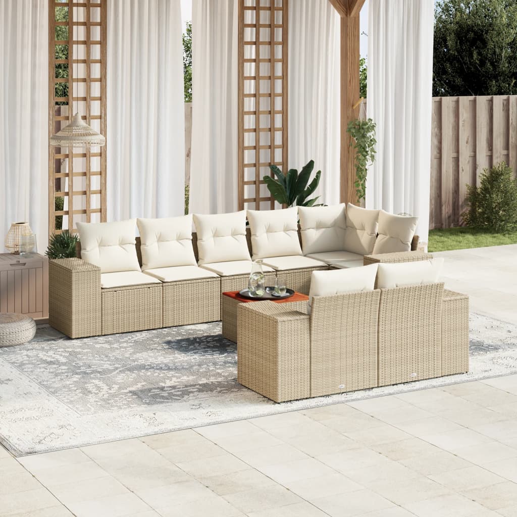 vidaXL Set de sofás de jardín 9 pzas con cojines ratán sintético beige