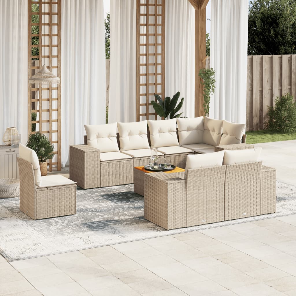 vidaXL Set de sofás de jardín 9 pzas con cojines ratán sintético beige