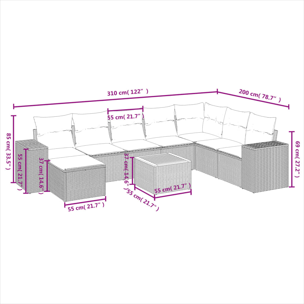 vidaXL Set de sofás de jardín 8 piezas y cojines ratán sintético negro