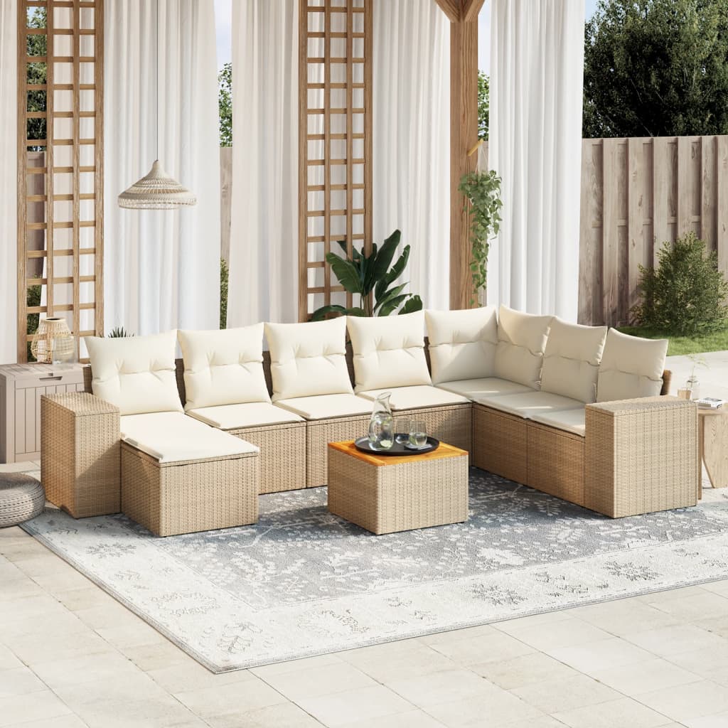 vidaXL Set de sofás de jardín 9 pzas con cojines ratán sintético beige