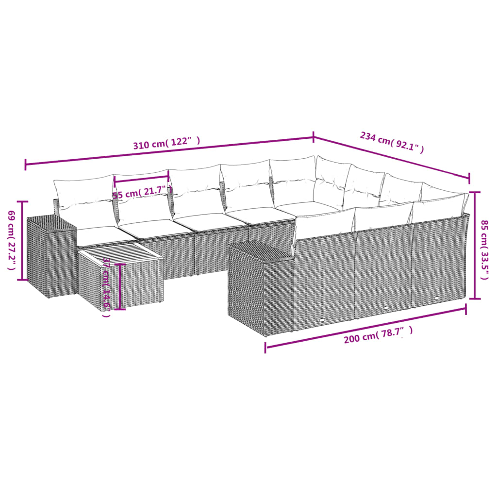 vidaXL Set de sofás de jardín 11pzas con cojines ratán sintético beige