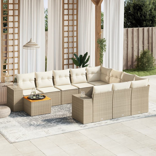 vidaXL Set de sofás de jardín 11pzas con cojines ratán sintético beige