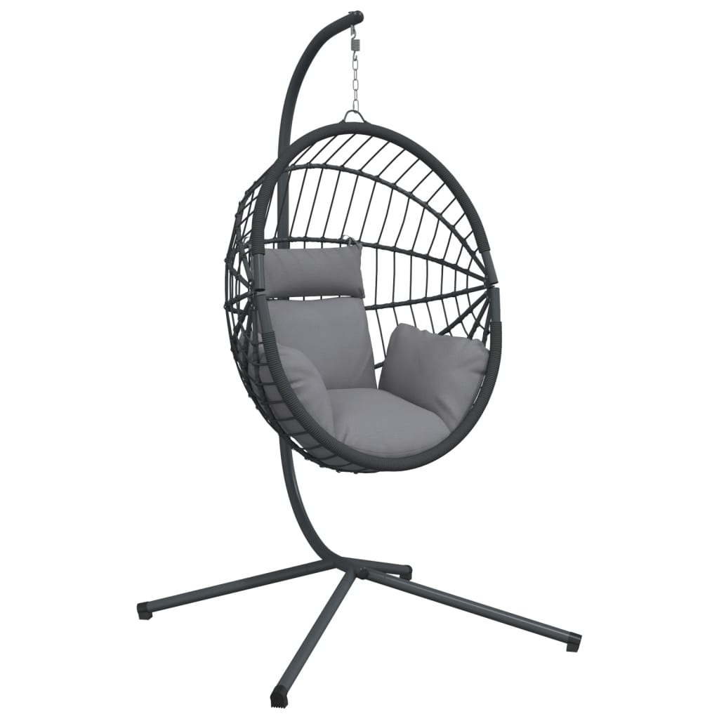 vidaXL Silla colgante huevo con soporte ratán y acero gris