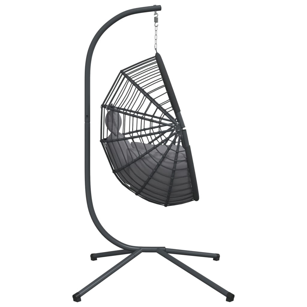 vidaXL Silla colgante huevo con soporte ratán y acero gris