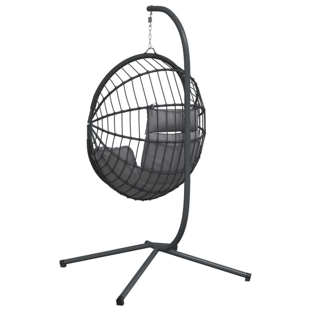 vidaXL Silla colgante huevo con soporte ratán y acero gris