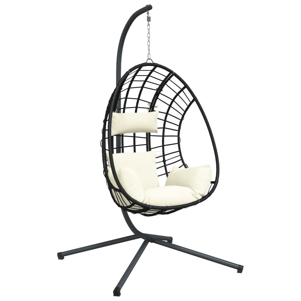 vidaXL Silla colgante huevo con soporte ratán y acero beige