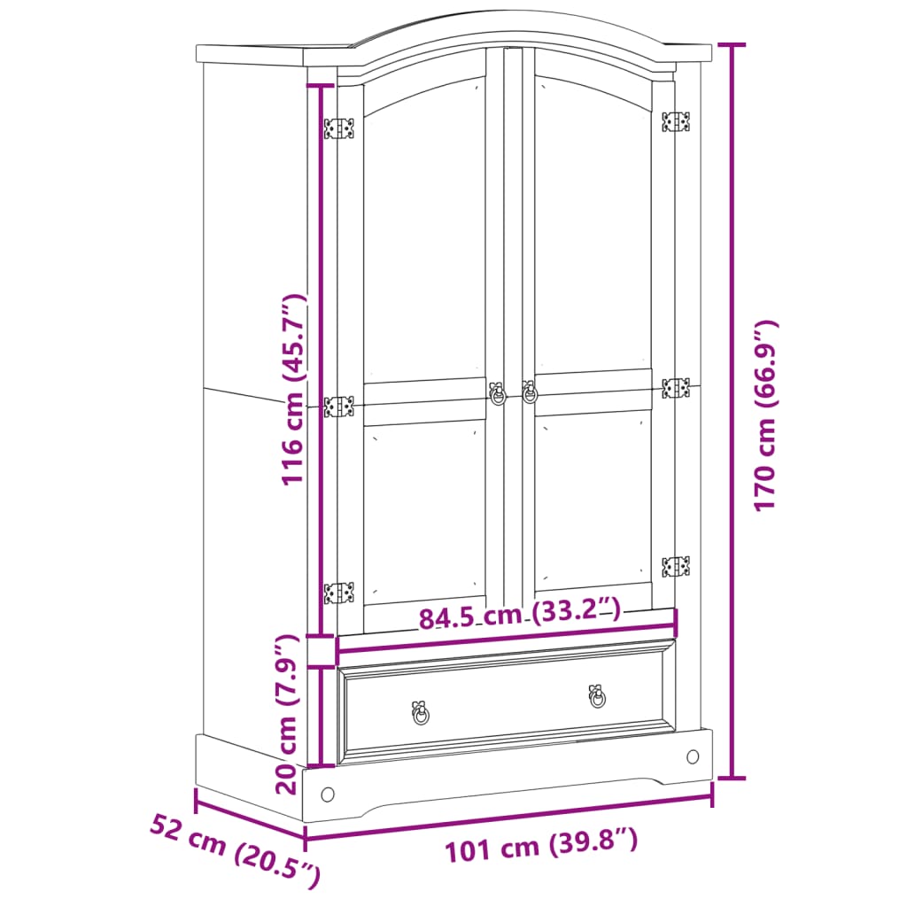 vidaXL Armario Corona madera maciza de pino 101x52x170 cm