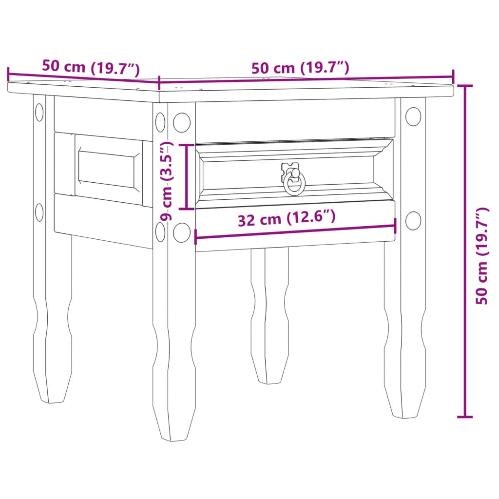 vidaXL Mesa auxiliar Corona madera maciza de pino 50x50x50 cm