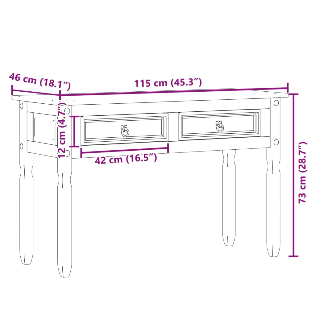 vidaXL Mesa consola Corona madera maciza de pino 115x46x73 cm