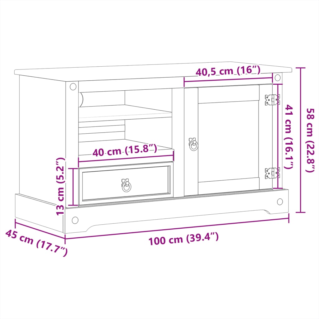 vidaXL Mueble de TV Corona madera maciza de pino 100x45x58 cm