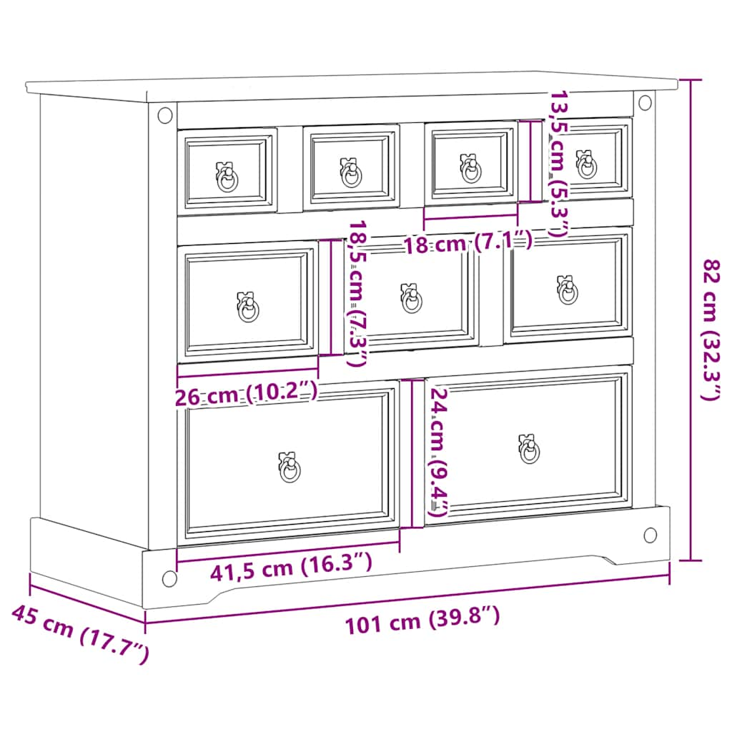 vidaXL Cómoda cajonera Corona madera maciza de pino 103x46x83 cm