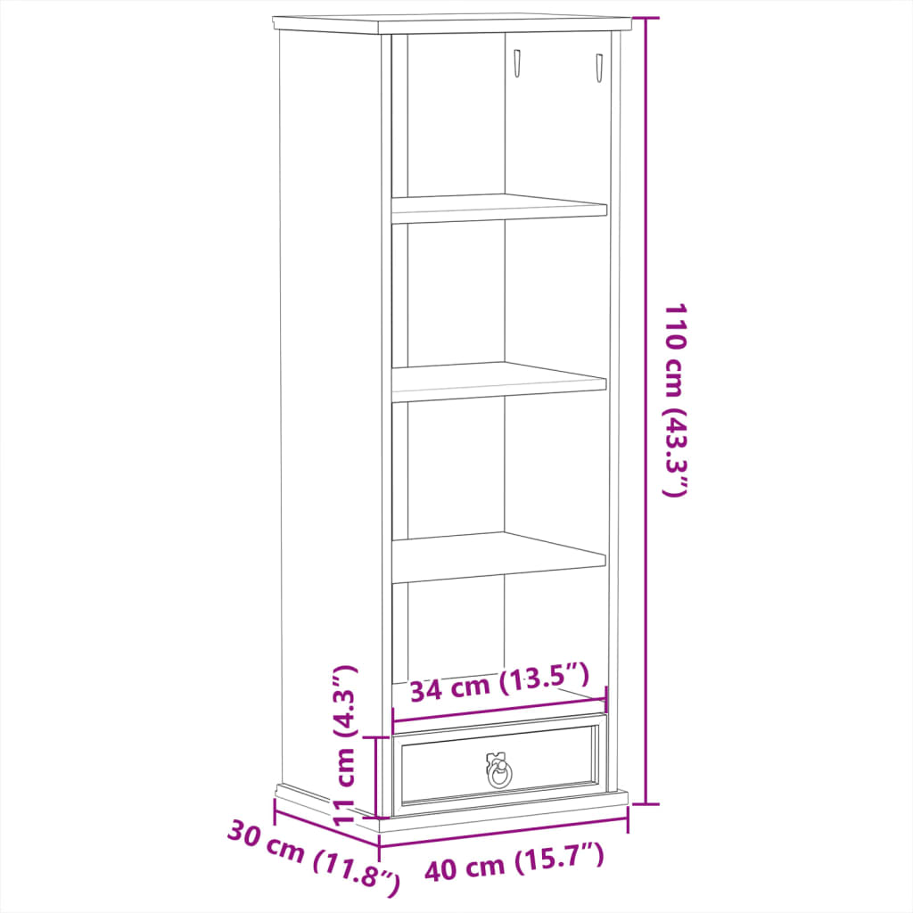 vidaXL Estantería de CDs Corona madera maciza de pino 40x30x110 cm