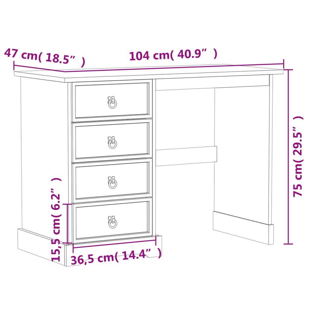 vidaXL Tocador Corona madera maciza de pino 104x47x75 cm