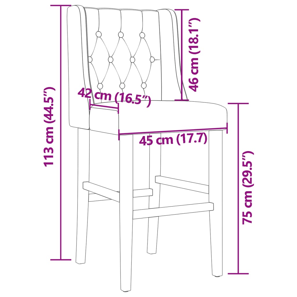 vidaXL Taburetes altos 2 uds madera maciza de caucho y tela