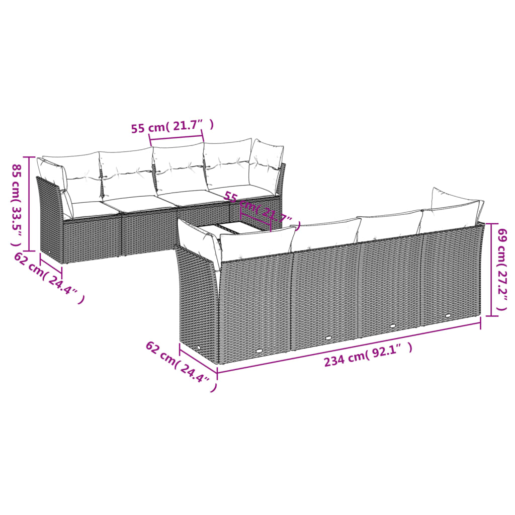 vidaXL Set de sofás de jardín 8 piezas y cojines ratán sintético negro