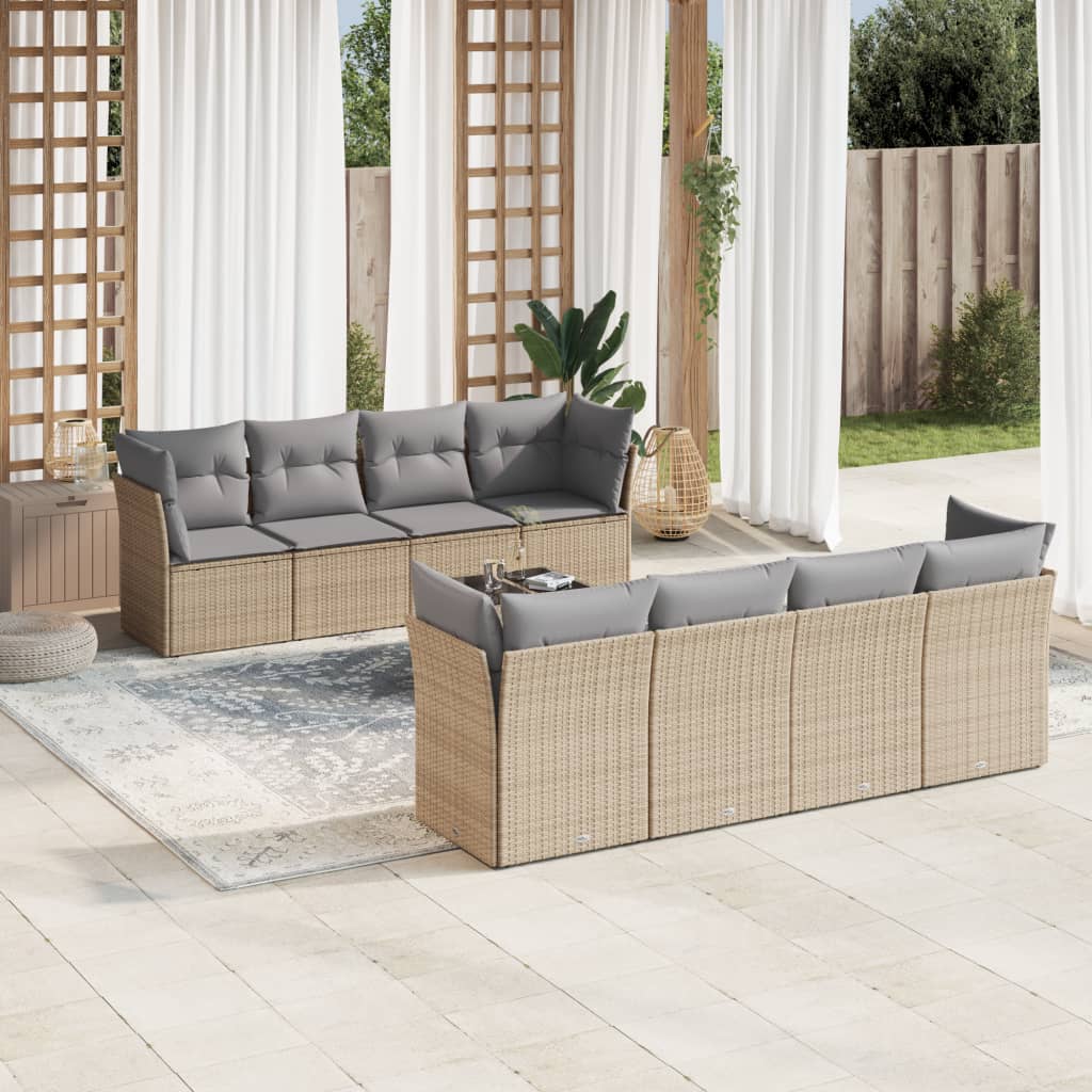 vidaXL Set de sofás de jardín 9 pzas con cojines ratán sintético beige