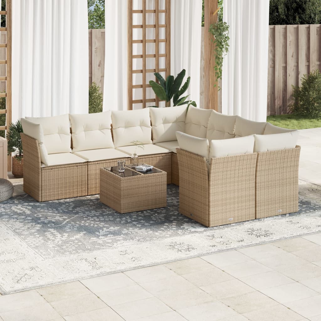 vidaXL Set de sofás de jardín 9 pzas con cojines ratán sintético beige