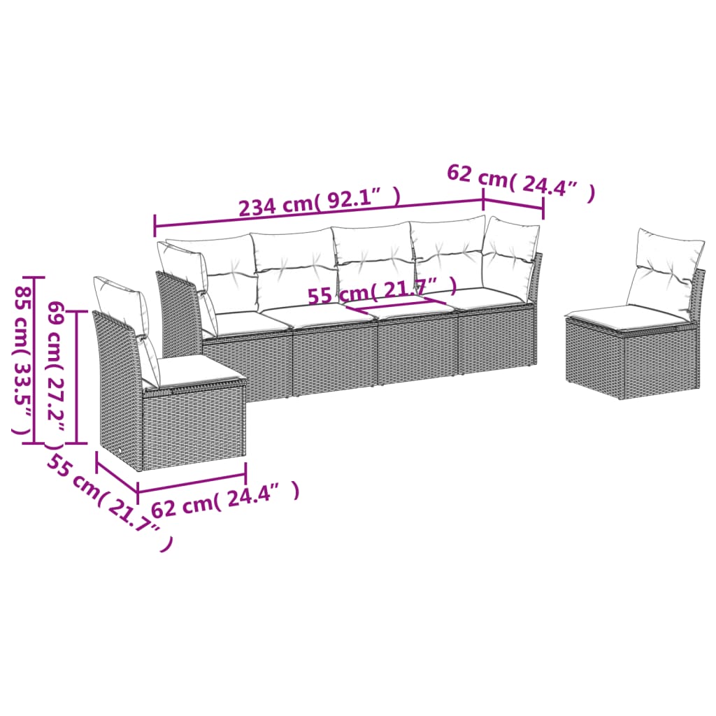 vidaXL Set sofás de jardín 6 piezas y cojines ratán sintético marrón