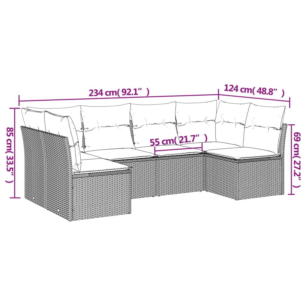 vidaXL Set sofás de jardín 6 piezas y cojines ratán sintético marrón