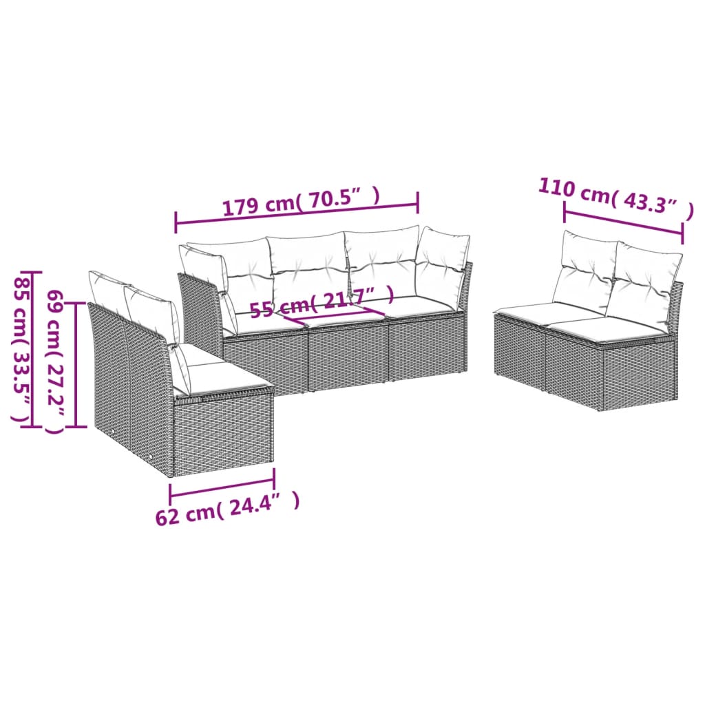 vidaXL Set sofás de jardín 7 piezas y cojines ratán sintético beige