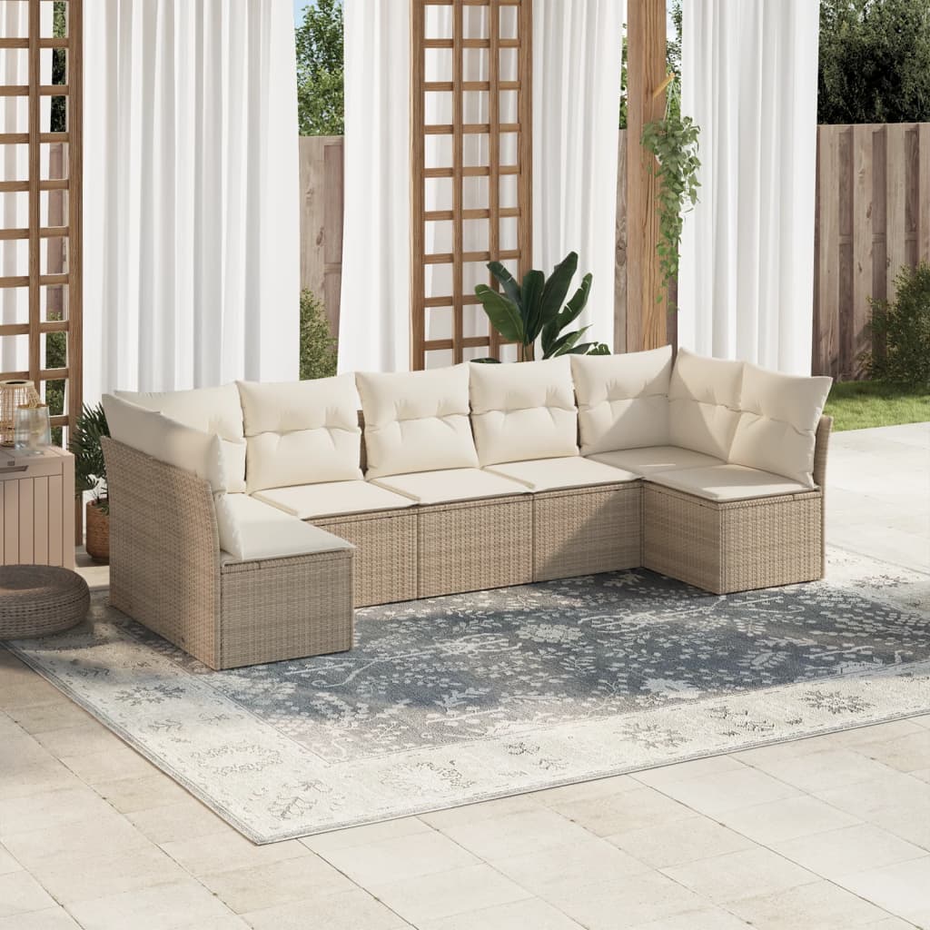 vidaXL Set sofás de jardín 7 piezas y cojines ratán sintético beige