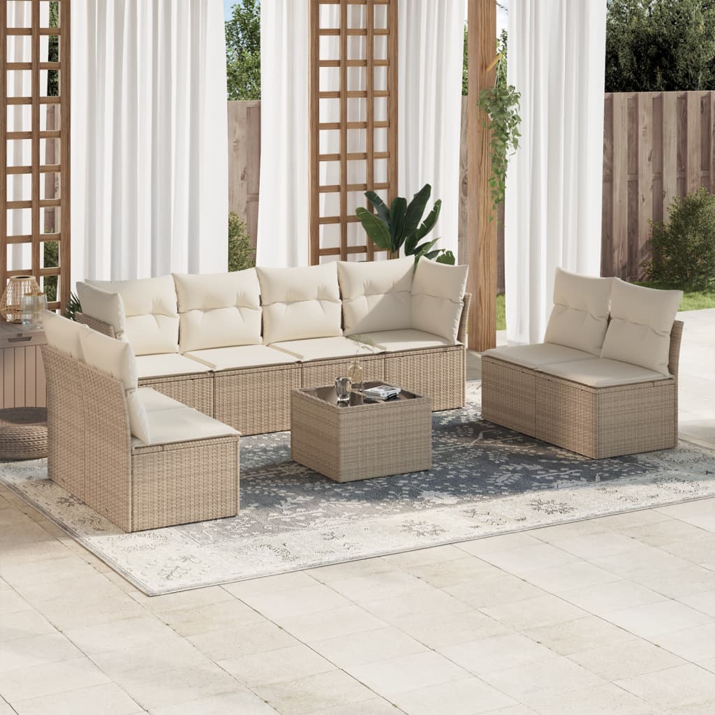 vidaXL Set de sofás de jardín 9 pzas con cojines ratán sintético beige