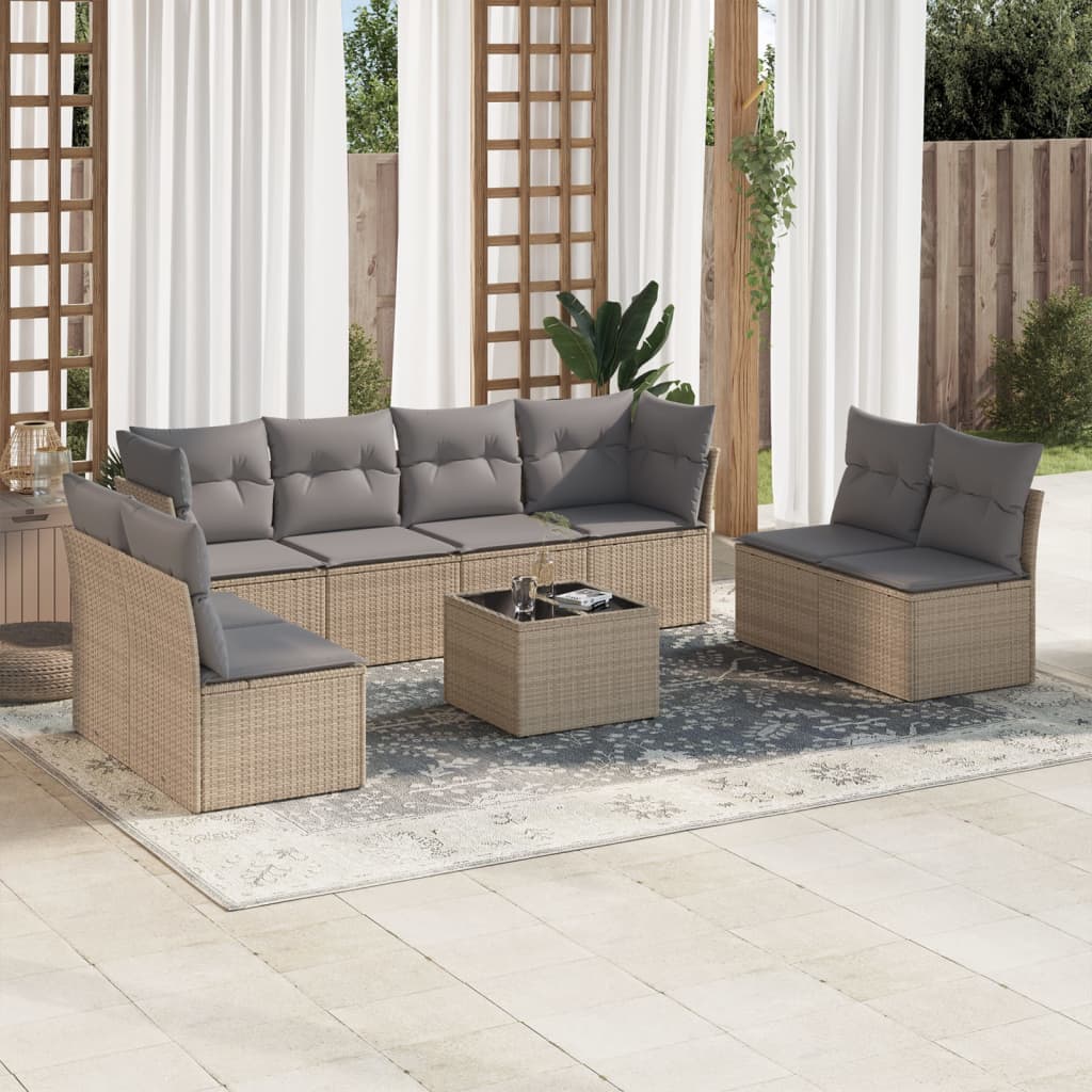 vidaXL Set de sofás de jardín 9 pzas con cojines ratán sintético beige