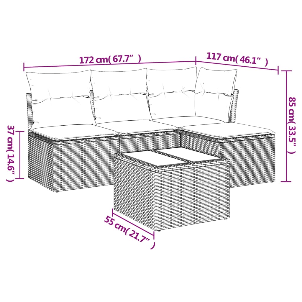 vidaXL Set comedor de jardín 5 piezas y cojines ratán sintético marrón