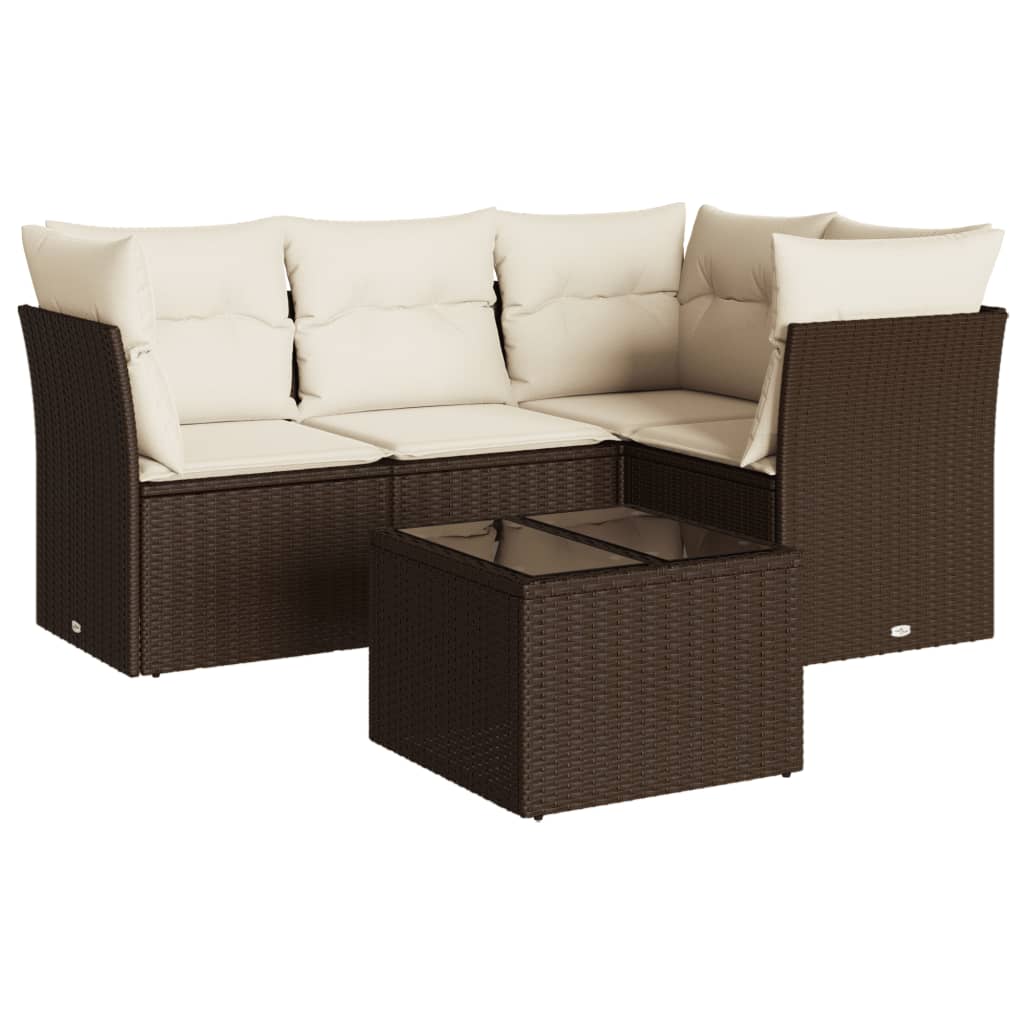 vidaXL Set comedor de jardín 5 piezas y cojines ratán sintético marrón