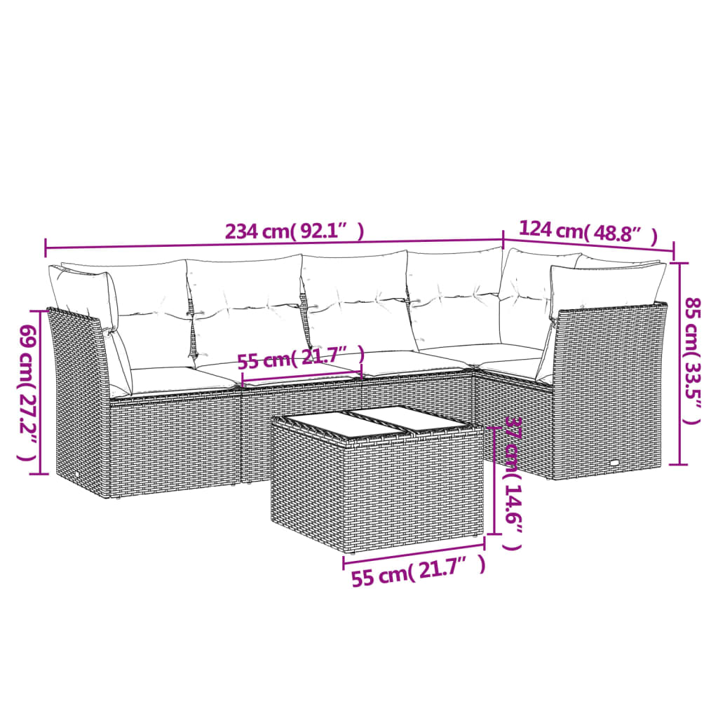 vidaXL Set sofás de jardín 6 piezas y cojines ratán sintético marrón