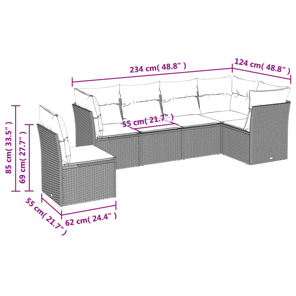 vidaXL Set sofás de jardín 6 piezas y cojines ratán sintético marrón