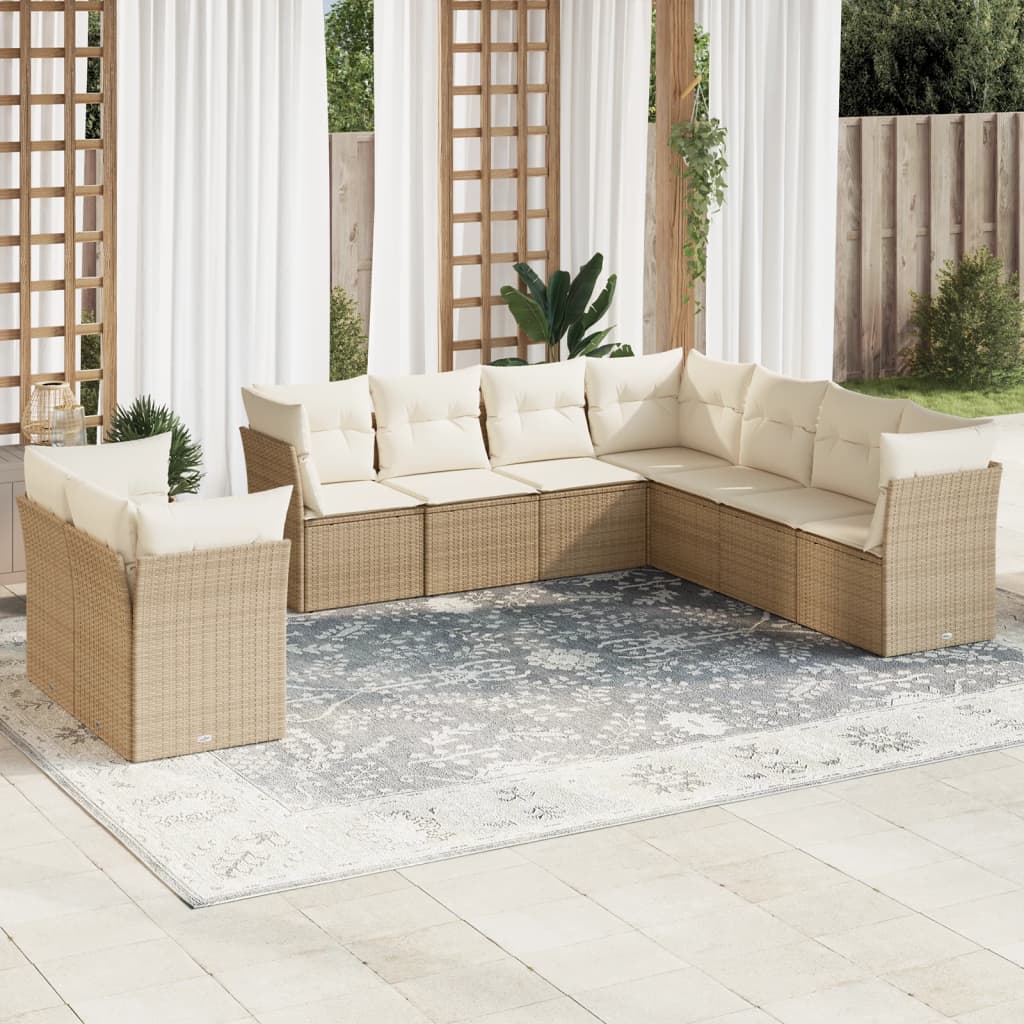 vidaXL Set de sofás de jardín 9 pzas con cojines ratán sintético beige